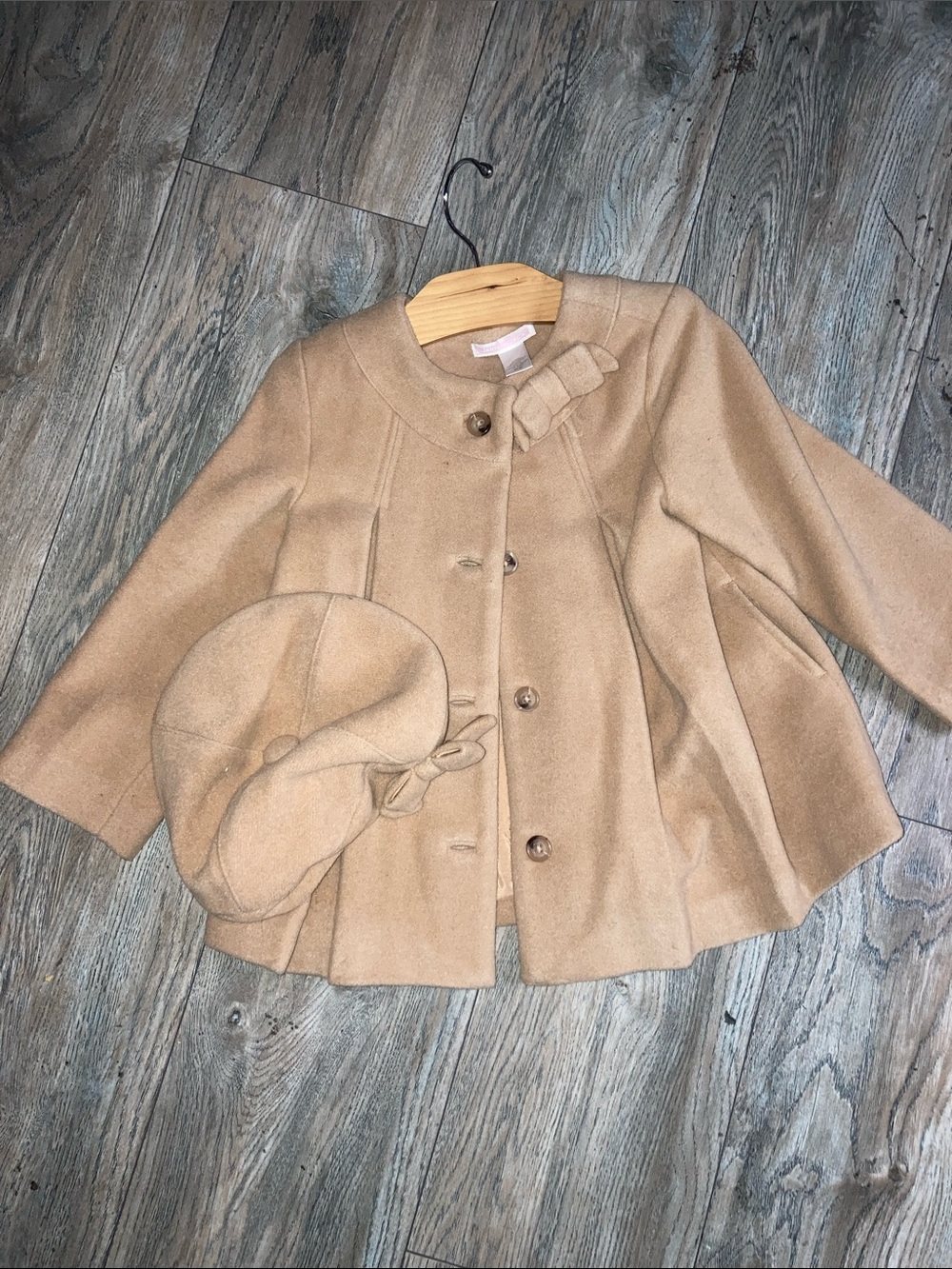 Janie and Jack Girls' Camel Wool-Blend Peacoat with Matching Beret